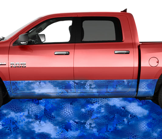 Chameleon Camo 3 Blue Rocker Panel Wrap Graphic Decal Wrap Truck Kit