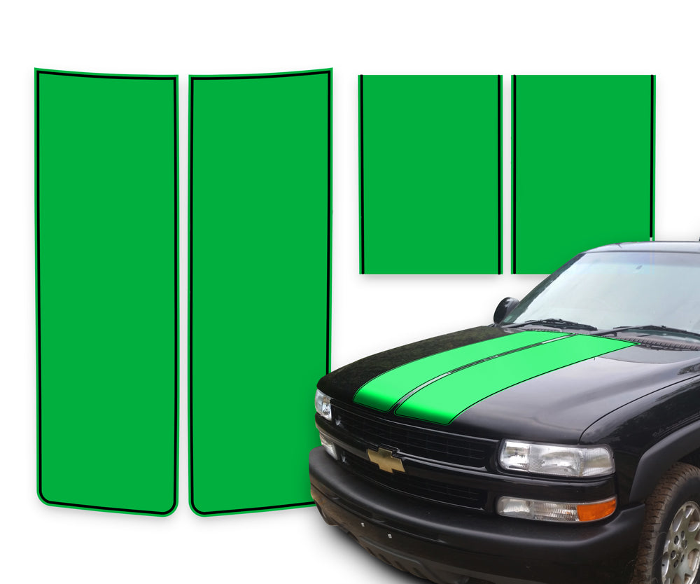 Chevy Silverado Racing Stripes Green - Black Pinstripe 1999-2002