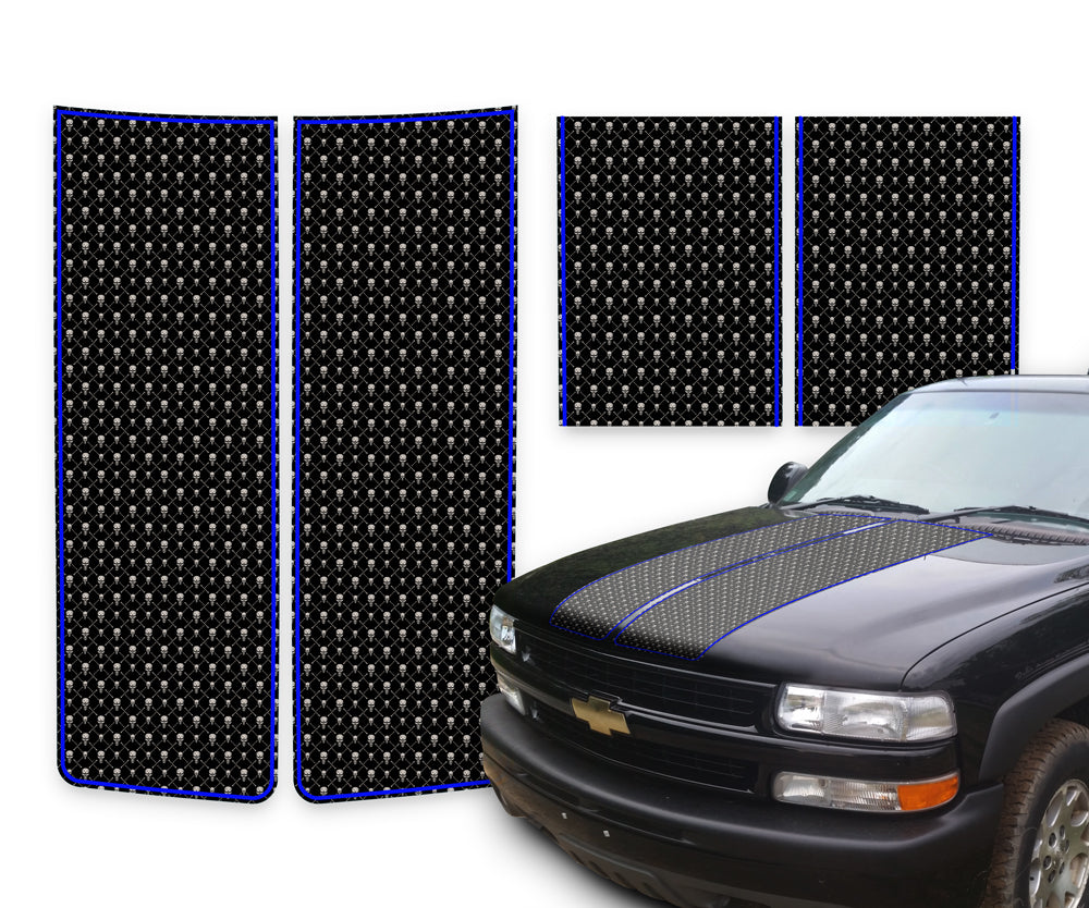 Chevy Silverado Racing Stripes Black Skulls - Blue Pinstripe 1999-2002