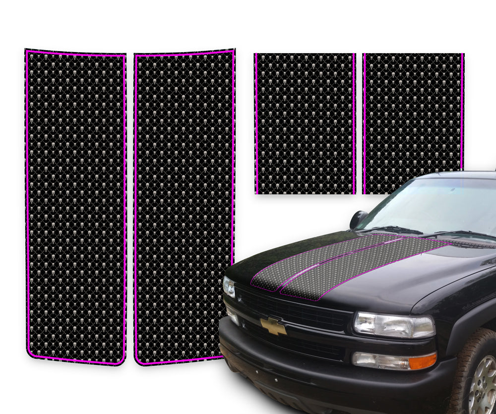 Chevy Silverado Racing Stripes Black Skulls - Pink Pinstripe 1999-2002