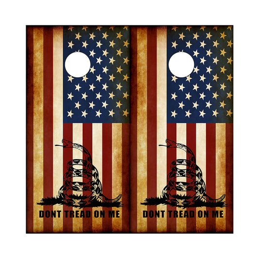 Cornhole Board Wraps - Don't Tread on Me Rustic American Flag 2 PACK
