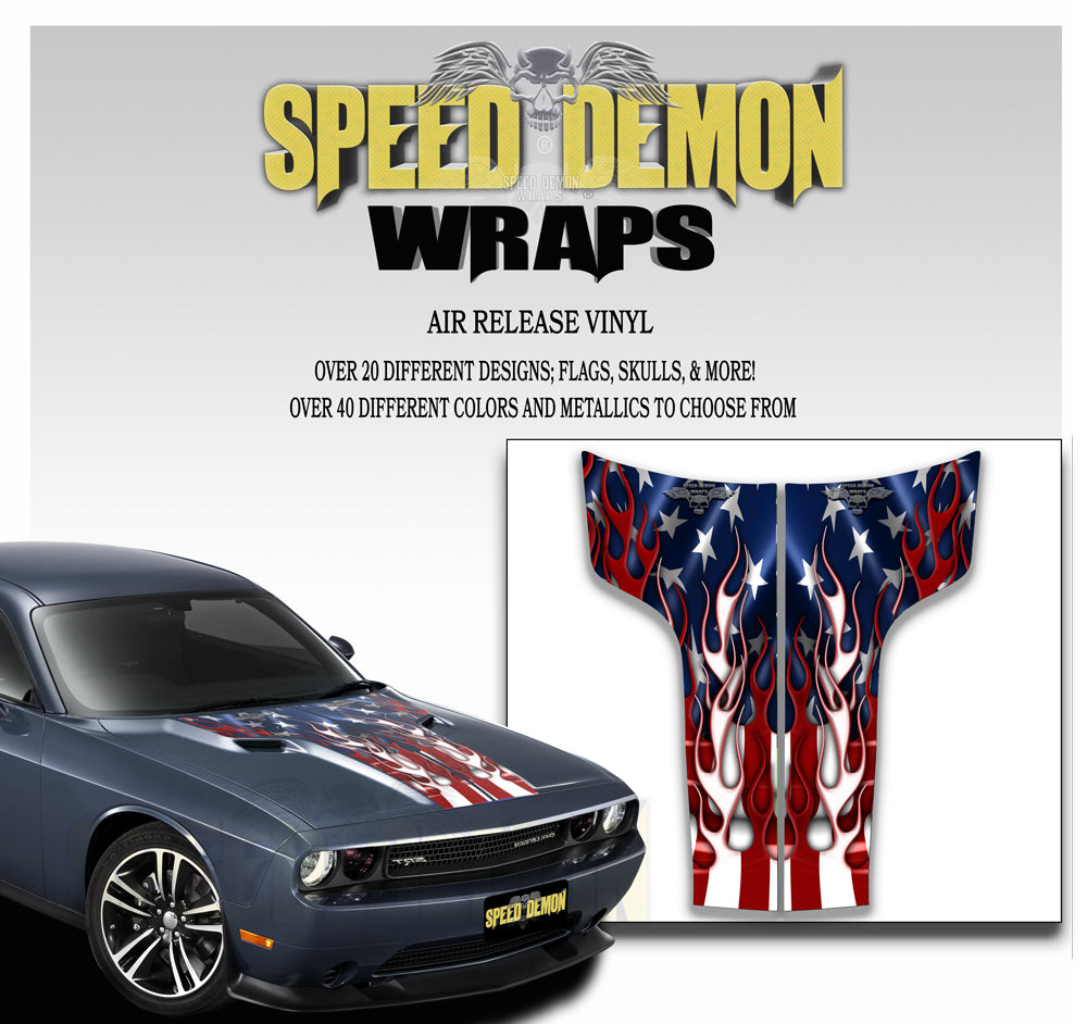 Dodge Challenger Hood Stripes Flaming American Flag 2011-2014