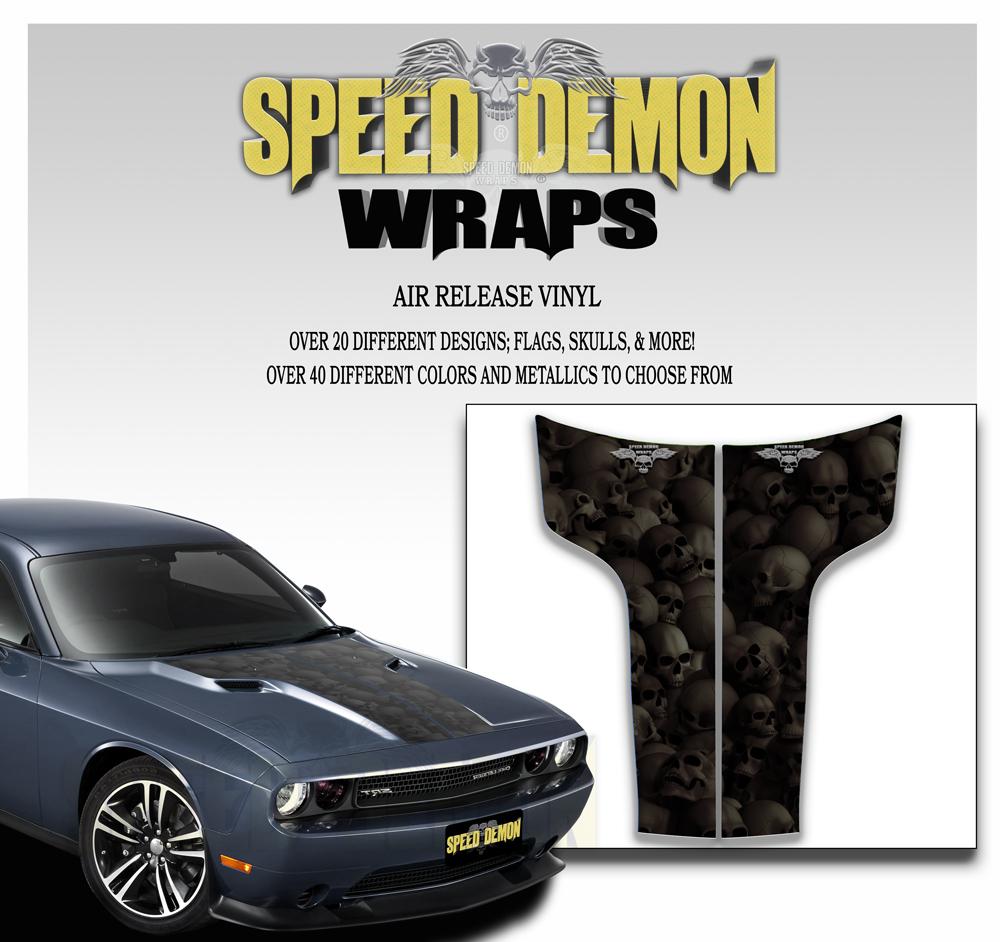 Dodge Challenger Hood Stripes Decal Skulls Black Ghosted Med 2011-2014
