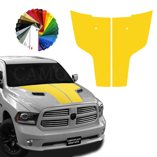 Dodge Ram Hemi Hood Stripes Yellow Graphic Decals 2009-2017