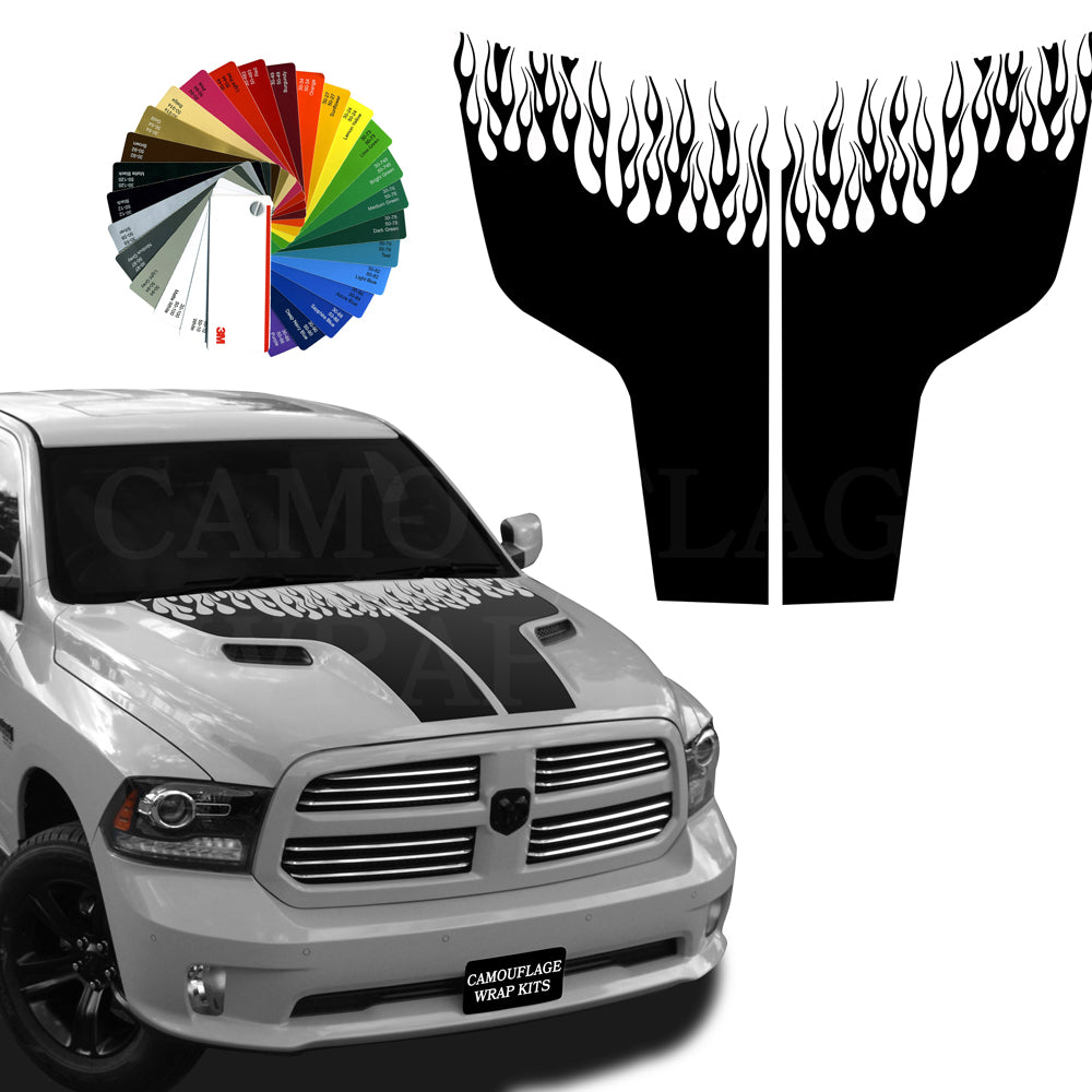 Dodge Ram Hood Stripes Blackout Graphic Decals Flame Kit 4 2009-2018