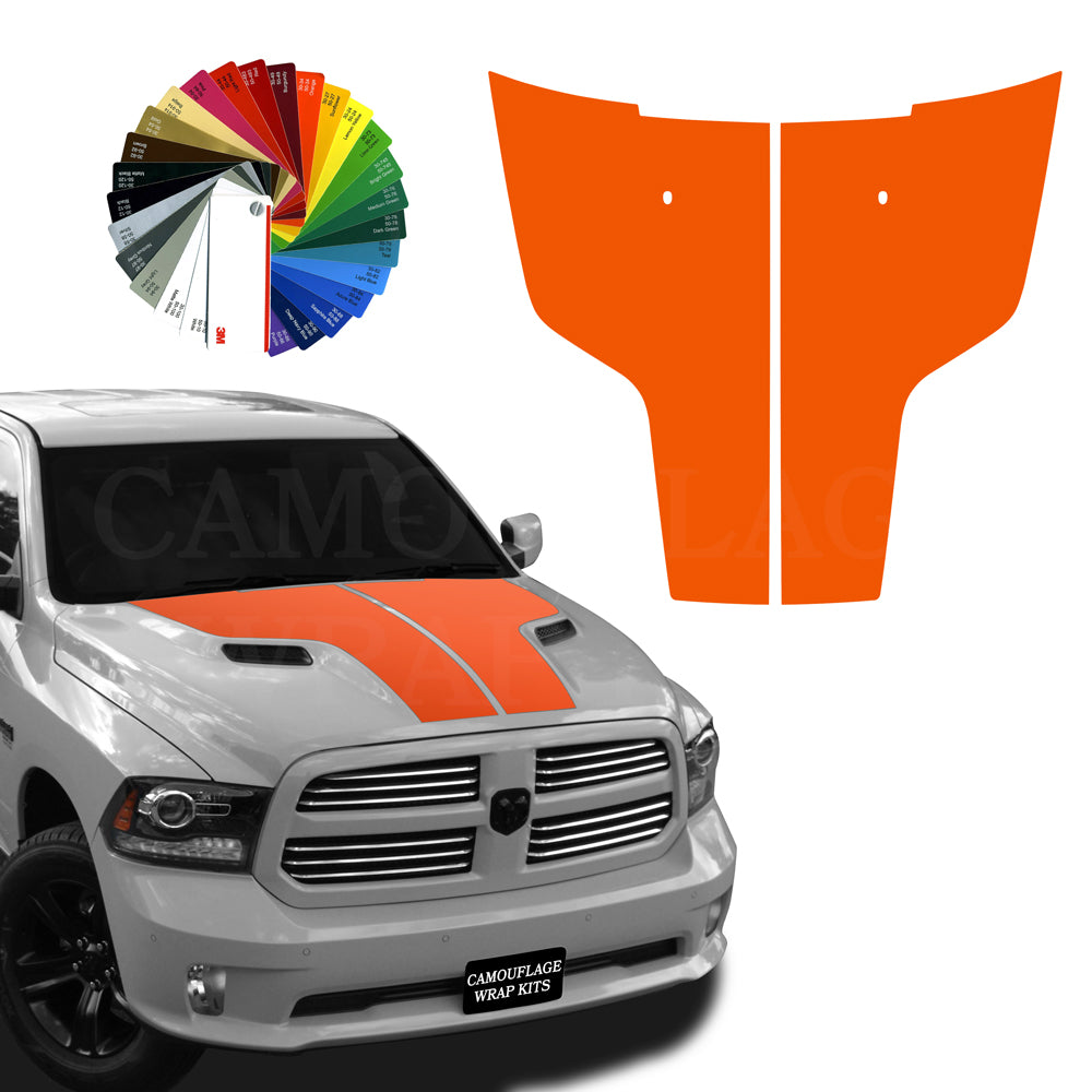 Dodge Ram Hood Stripes Orange Graphic Decals 2009-2017