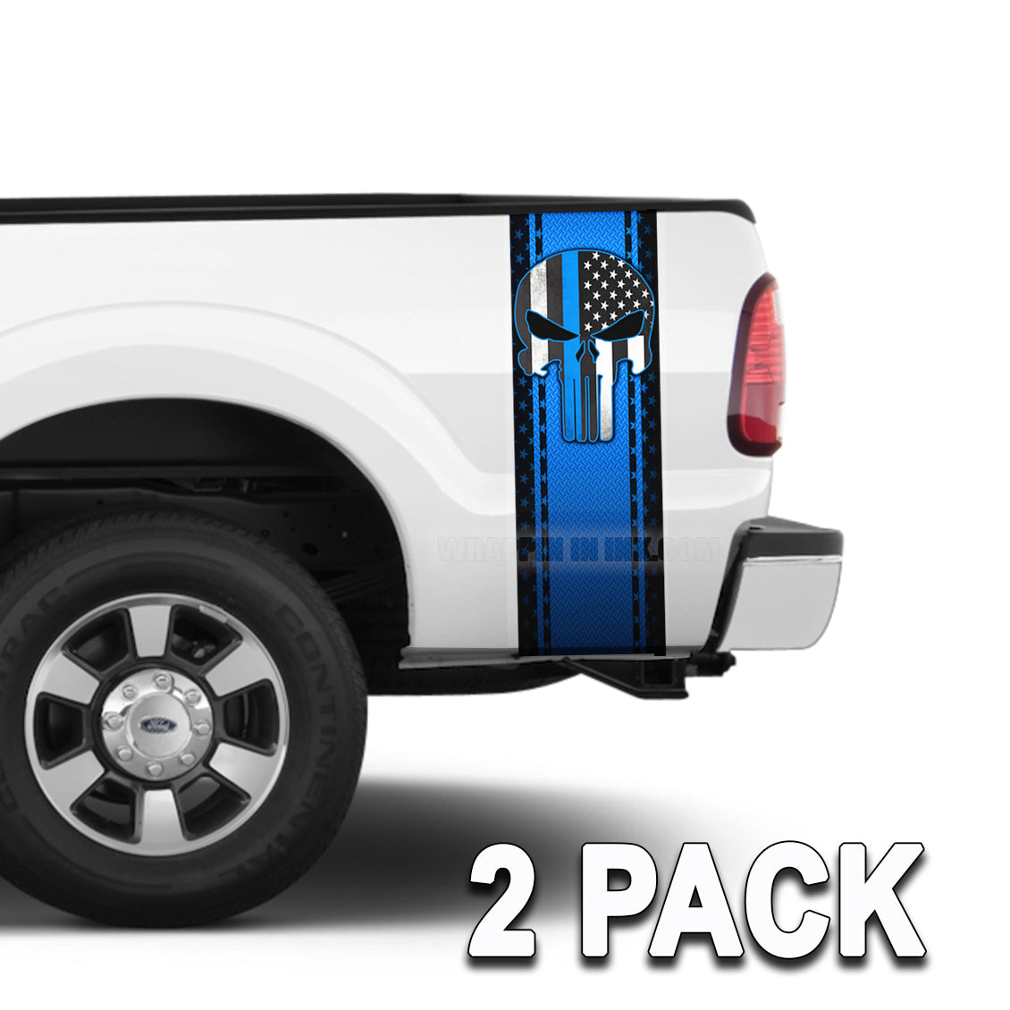 Punisher Skull Blue Diamond Plate Truck Bed Stripes - 2 Pack Bed Bands