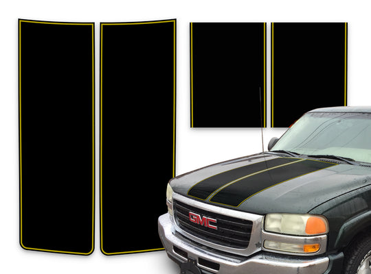 GMC Sierra Racing Stripes Black - Yellow Pinstripe 2000-2006