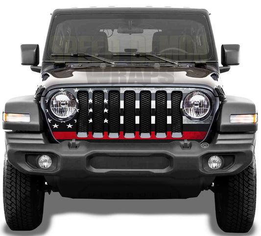 Jeep Grill Wrap American Flag Red Line 2018-2019 JL