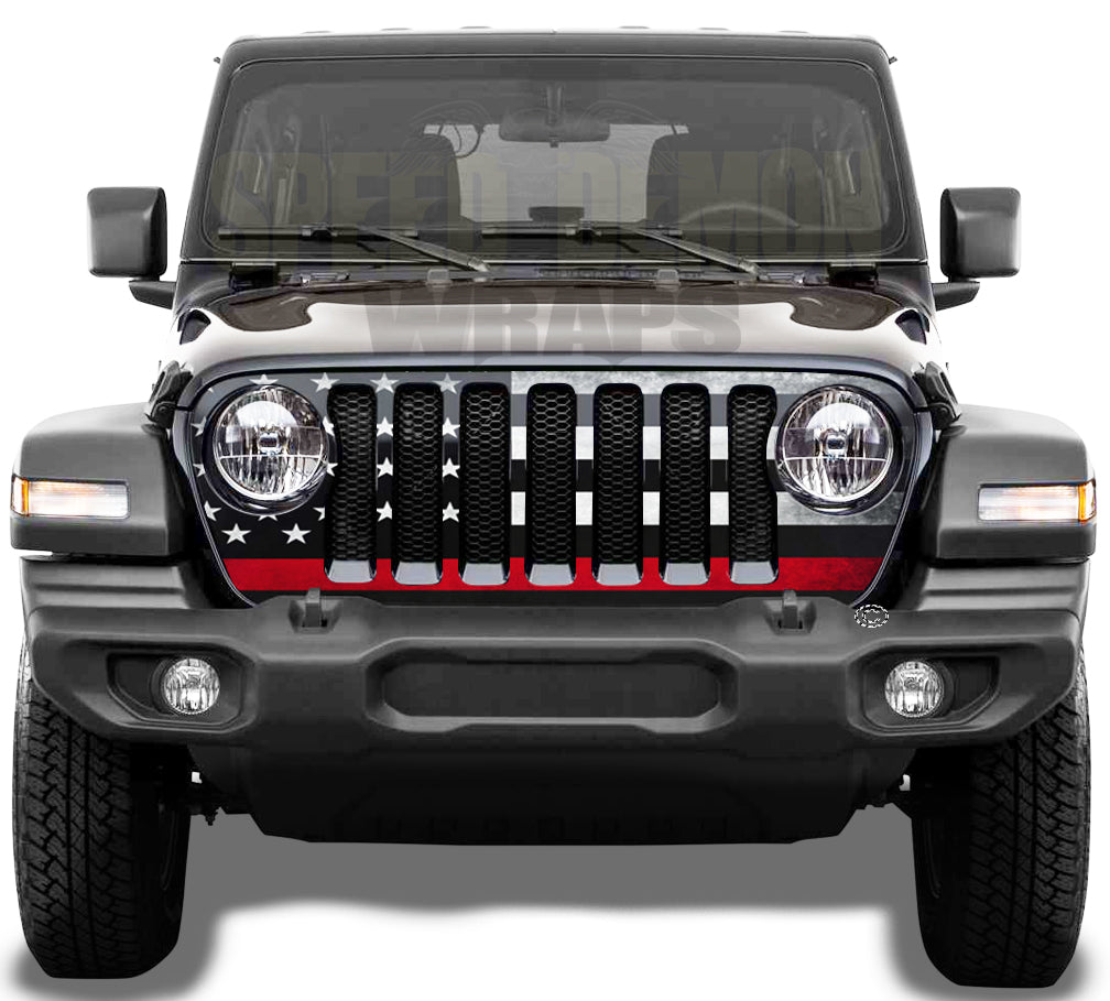 Red Line Jeep Grill Wrap American Flag