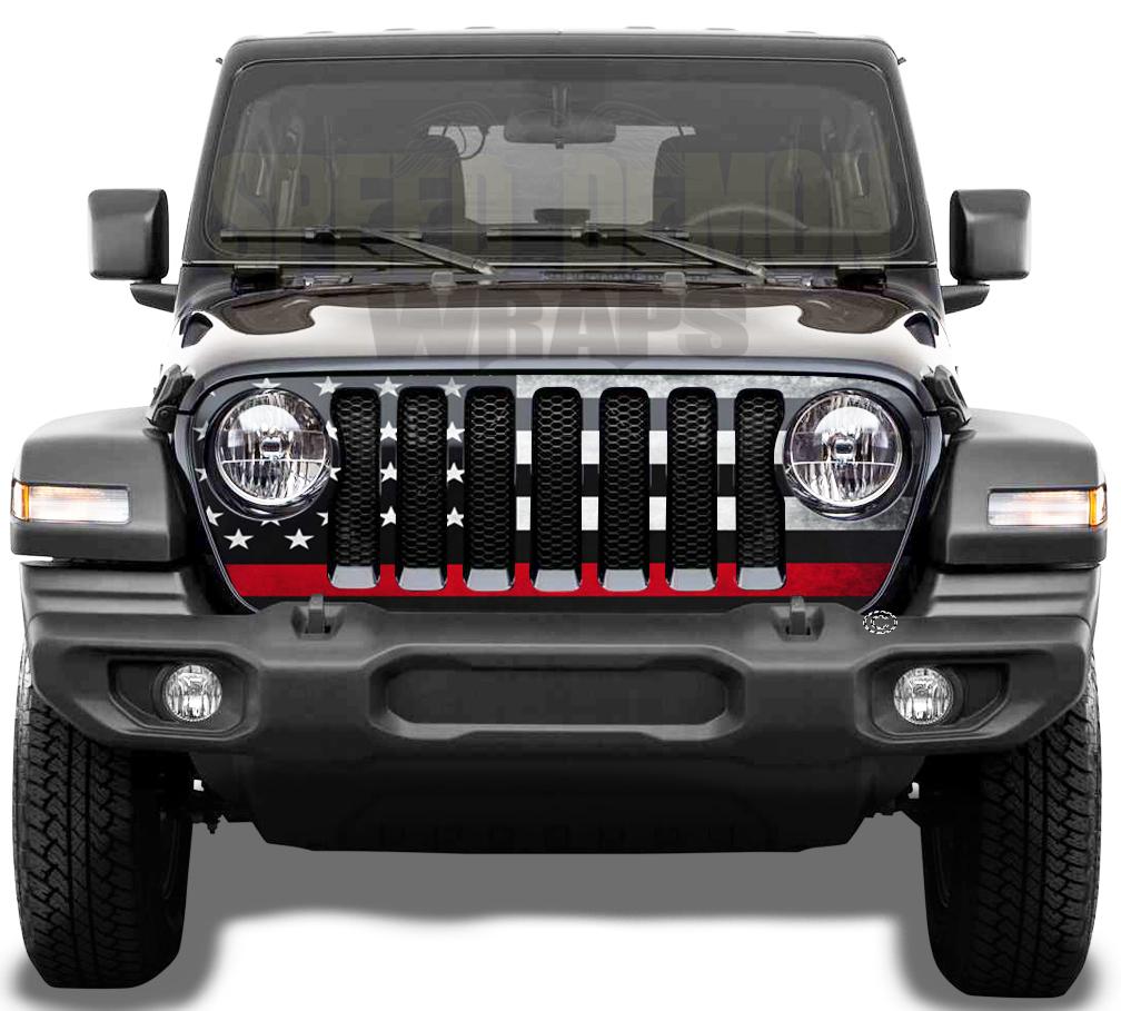 Jeep Grill Wrap - Red Line Subdued American Flag Wrangler JL 2018 - 2019 - 2020