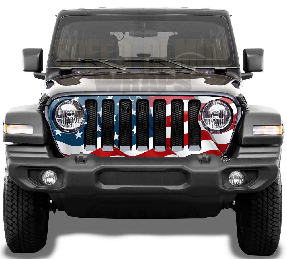 American Flag Jeep Grill Wrap  Wavy V1