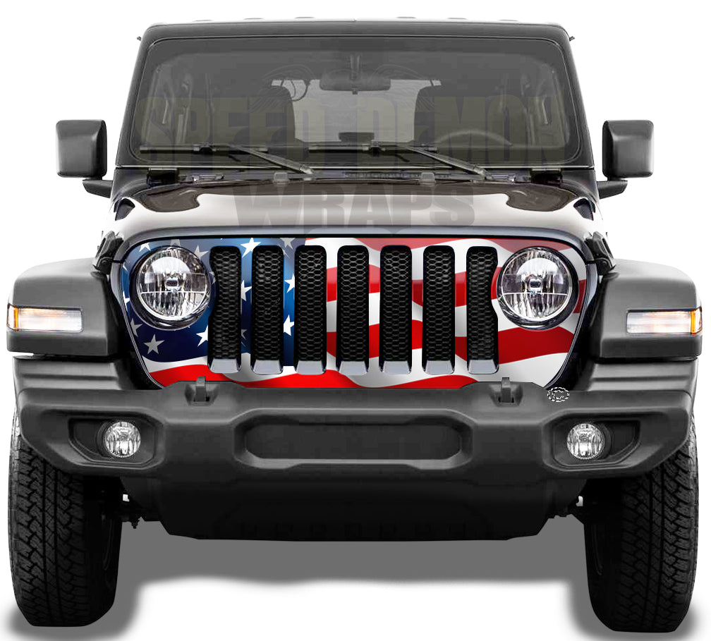 American Flag Jeep Grill Wrap Wrangler JL 2018 - 2019 - 2020 Wavy V2