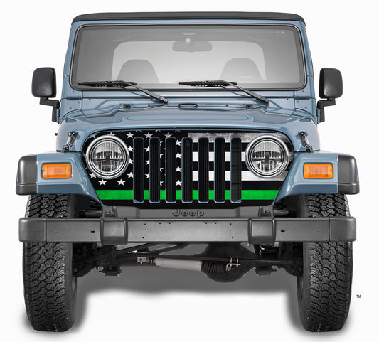 Jeep Grill Wrap - Green Line Subdued American Flag Wrangler 1997-2006