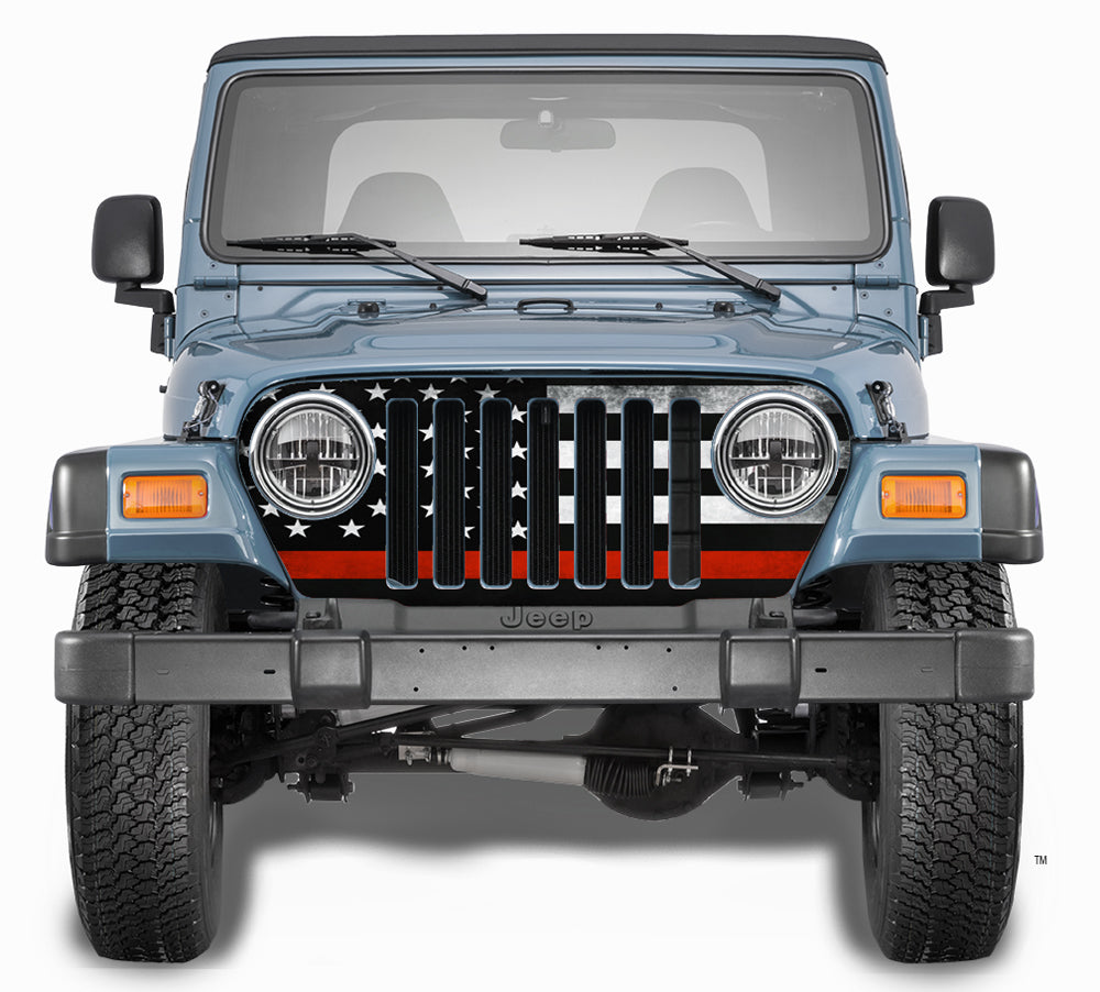 Jeep Grill Wrap - Red Line Subdued American Flag Wrangler 1997-2006
