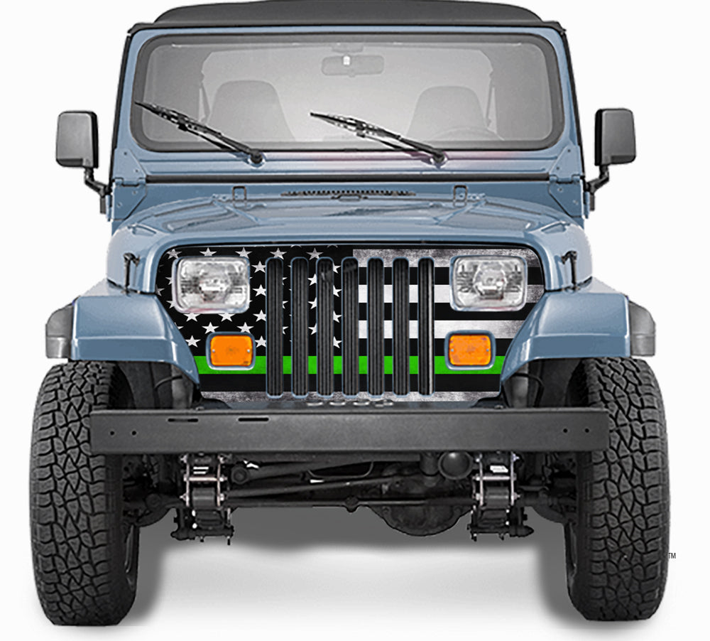Jeep Grill Wrap - Green Line American Flag Subdued Wrangler 1987-1995