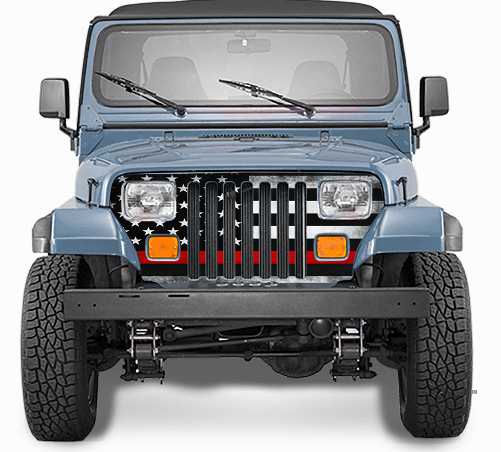 Jeep Grill Wrap - Red Line American Flag Subdued Wrangler 1987-1995