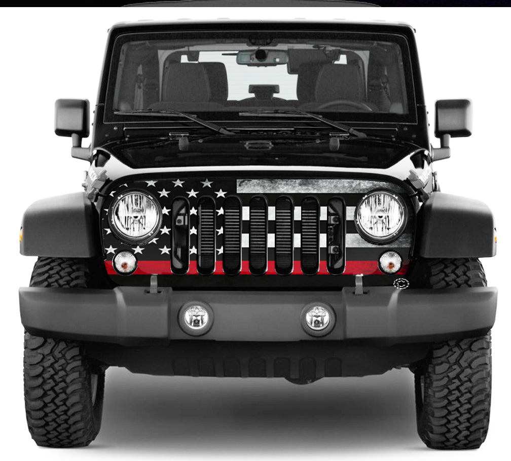 Jeep Grill Wrap - Red Line Subdued American Flag Wrangler 2007 - 2018