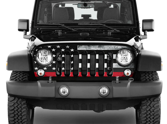 Jeep Grill Wrap - Red Line Subdued American Flag Wrangler 2007 - 2018