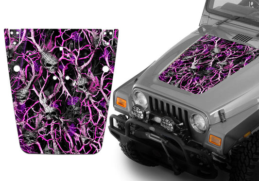 Jeep Hood Decal Blackout Wrap - Pink Skull Camouflage Wrangler 1997-2006