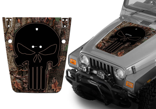 Jeep Hood Decal Blackout Wrap - Oak Ambush Punisher Camo Camouflage Wrangler 1997-2006