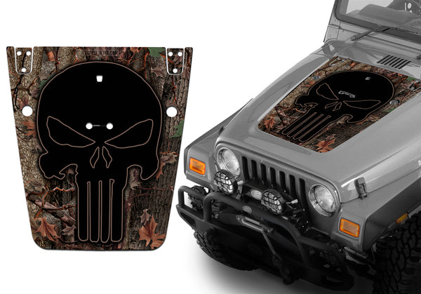 Jeep Hood Decal Blackout Wrap - Oak Ambush Punisher Camo Camouflage Wrangler 1997-2006