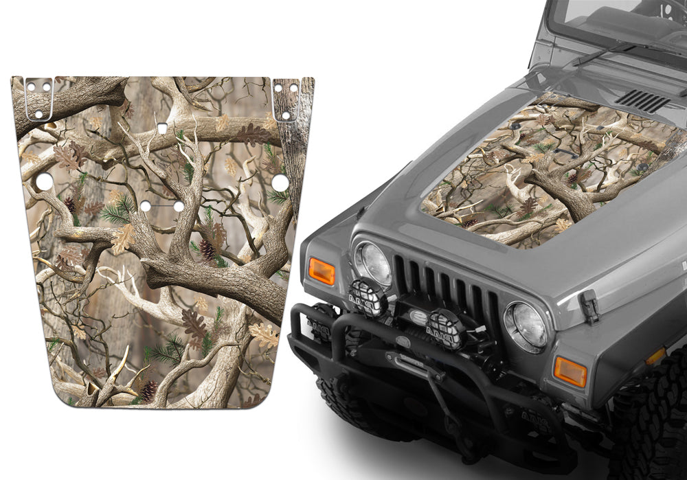 Jeep Hood Decal Blackout Wrap - Obliteration Camouflage Wrangler 1997-2006