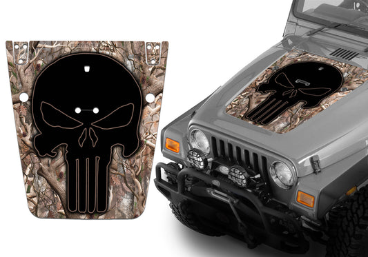 Jeep Hood Decal Blackout Wrap - Obliteration Punisher Camo Camouflage Wrangler 1997-2006