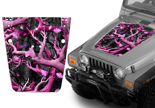 Jeep Hood Decal Blackout Wrap - Pink Obliteration Camouflage Wrangler 1997-2006