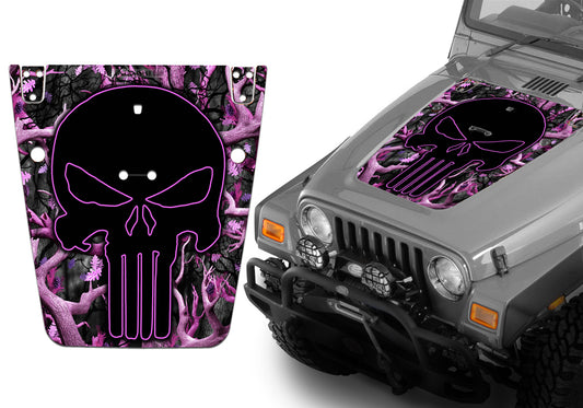 Jeep Hood Decal Blackout Wrap - Pink Obliteration Punisher Camo Camouflage Wrangler 1997-2006
