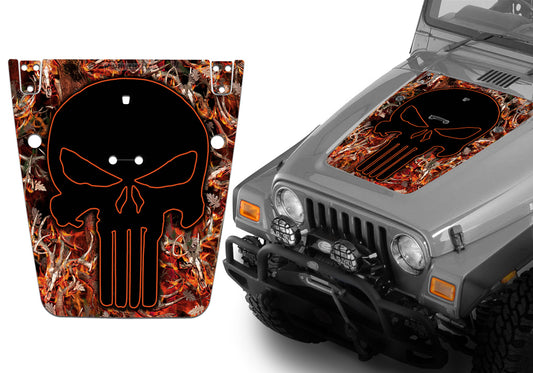Jeep Hood Decal Blackout Wrap - Buck Blaze Skulls Punisher Camo Camouflage Wrangler 1997-2006