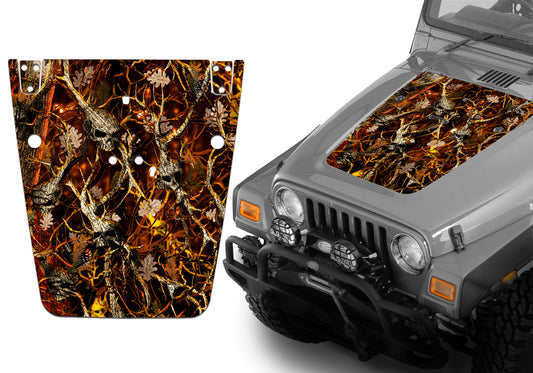 Jeep Hood Decal Blackout Wrap - Skull Blaze Camouflage Wrangler 1997-2006