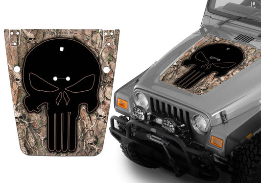 Jeep Hood Decal Blackout Wrap - Skulls Punisher Camo Camouflage Wrangler 1997-2006