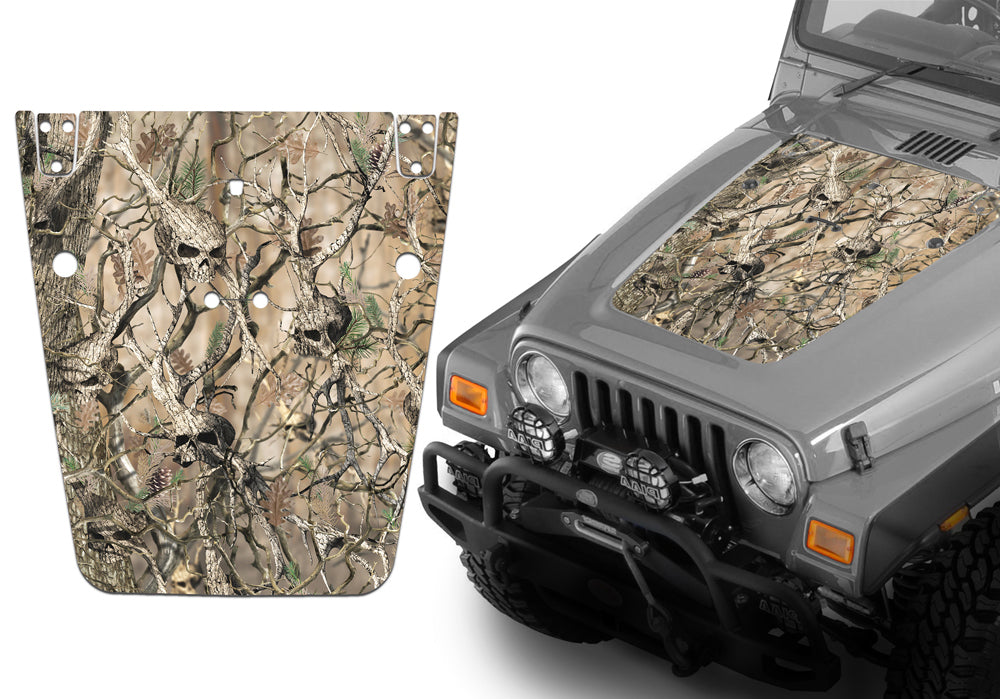 Jeep Hood Decal Blackout Wrap - Skull Camouflage Wrangler 1997-2006