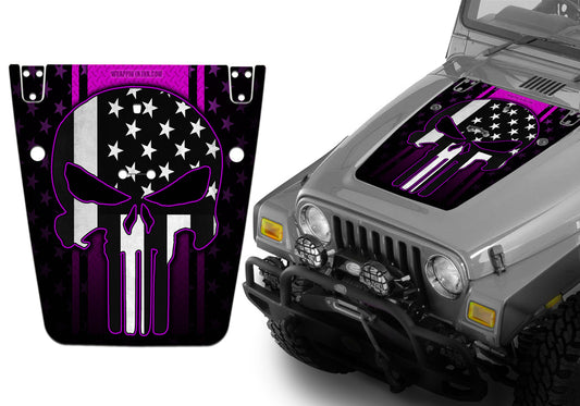 Jeep Hood Decal Blackout Wrap - Subdued Punisher Pink Diamond Plate Wrangler 1997-2006