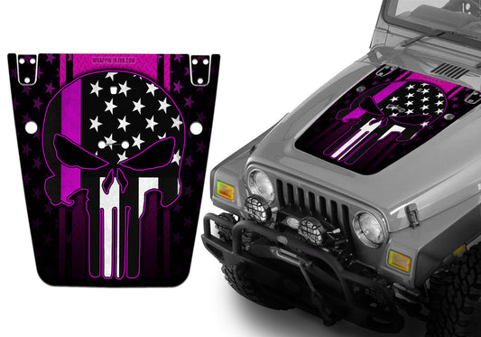 Jeep Hood Decal Blackout Wrap - Pink Line Punisher Pink Diamond Plate Wrangler 1997-2006