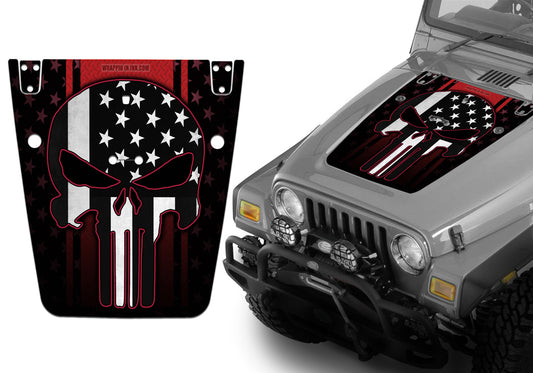 Jeep Hood Decal Blackout Wrap - Subdued Punisher Red Diamond Plate Wrangler 1997-2006