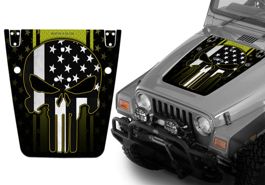 Jeep Hood Decal Blackout Wrap - Subdued Punisher Yellow Diamond Plate Wrangler 1997-2006