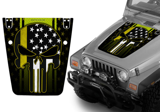 Jeep Hood Decal Blackout Wrap - Yellow Line Punisher Yellow Diamond Plate Wrangler 1997-2006