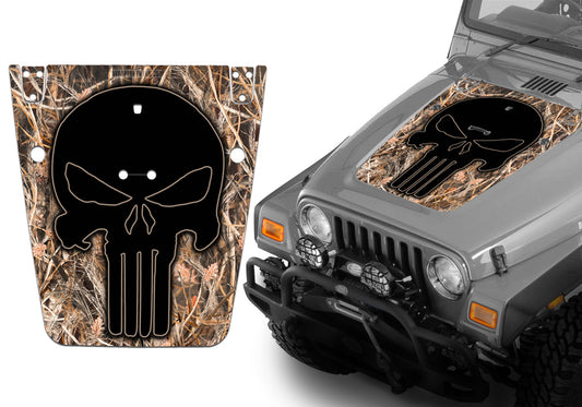 Jeep Hood Decal Blackout Wrap - Tallgrass Punisher Camo Camouflage Wrangler 1997-2006