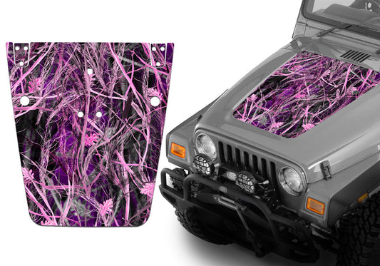 Jeep Hood Decal Blackout Wrap - Pink Tallgrass Camouflage Wrangler 1997-2006