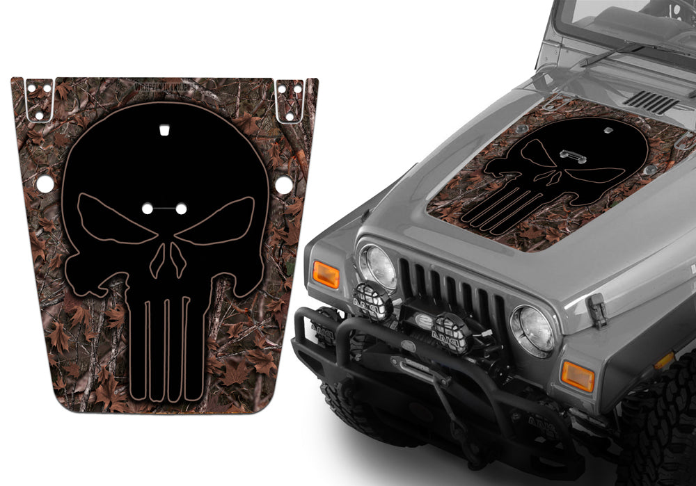 Jeep Hood Decal Blackout Wrap - Woodland Ghost Punisher Camo Camouflage Wrangler 1997-2006