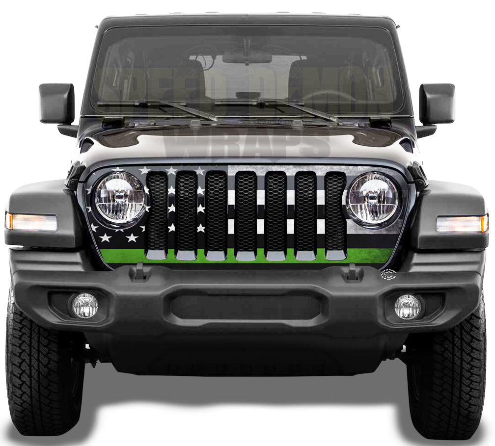 Jeep Grill Wrap American Flag Green Line JL