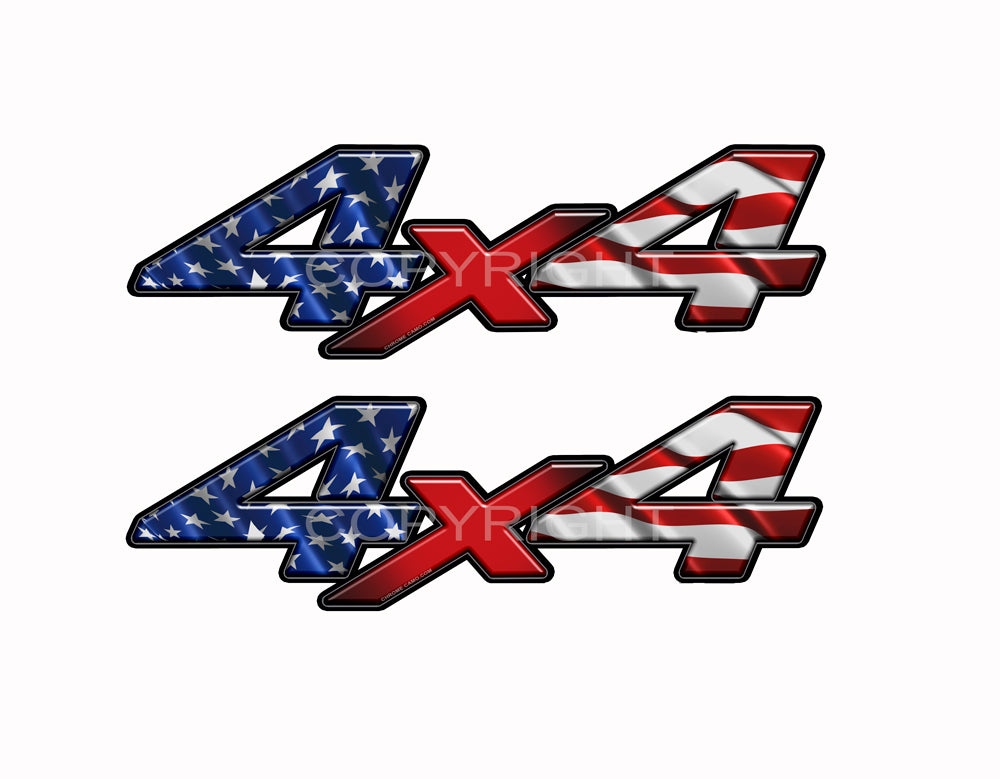 4X4 American Flag Decals Truck Red White and Blue Truck Graphics Colored "X" 2 Pack