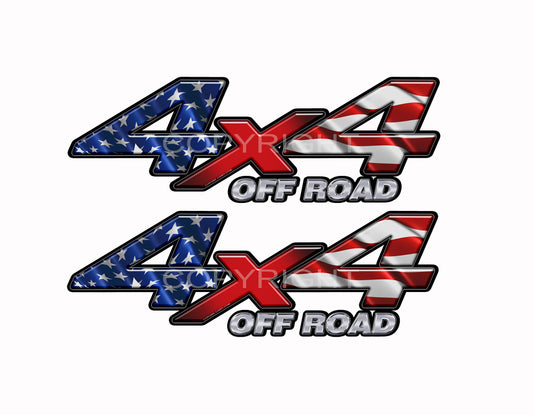 4X4 American Flag Decals Truck Red White and Blue Truck Graphics Colored "X" 2 Pack