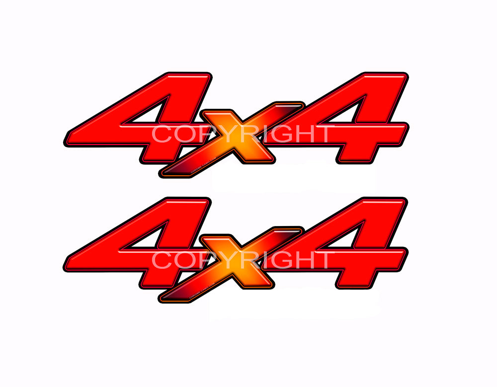 4X4 Red Starburst Decals Truck Orange Truck Graphics Colored "X" 2 Pack
