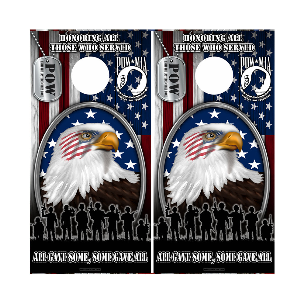 Cornhole Board Wraps - Honoring All of Those Who Served EAGLE w/ TAGS - 2 PACK