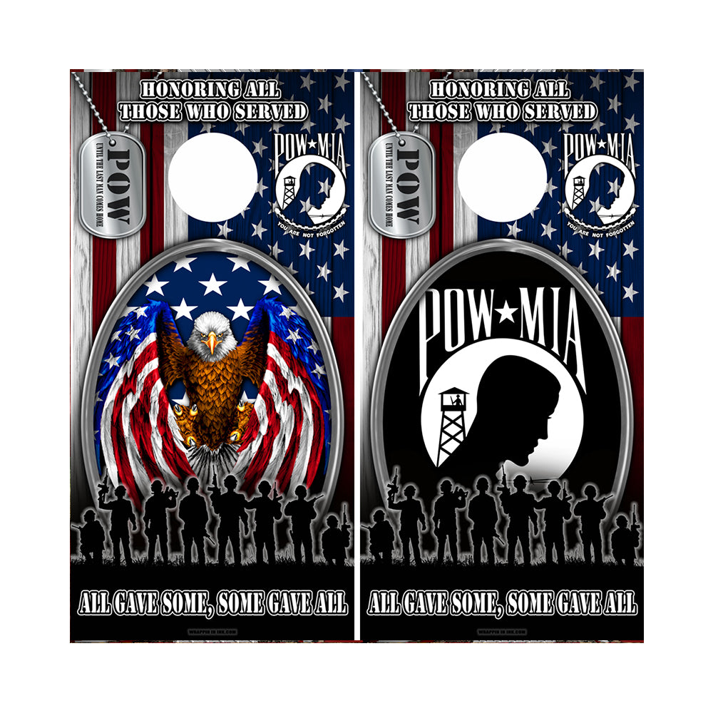 Cornhole Board Wraps Combo - Honoring All of Those Who Served EAGLE #2 & POW w/ TAGS - 2 PACK