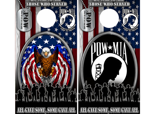 Cornhole Board Wraps Combo - Honoring All of Those Who Served EAGLE #2 & POW w/ TAGS - 2 PACK