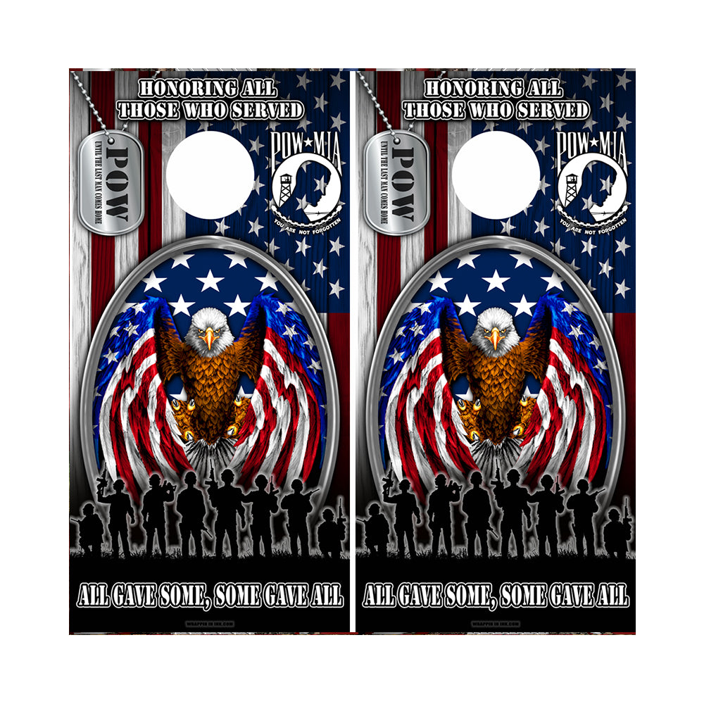 Cornhole Board Wraps - Honoring All of Those Who Served EAGLE #2 w/ TAGS - 2 PACK